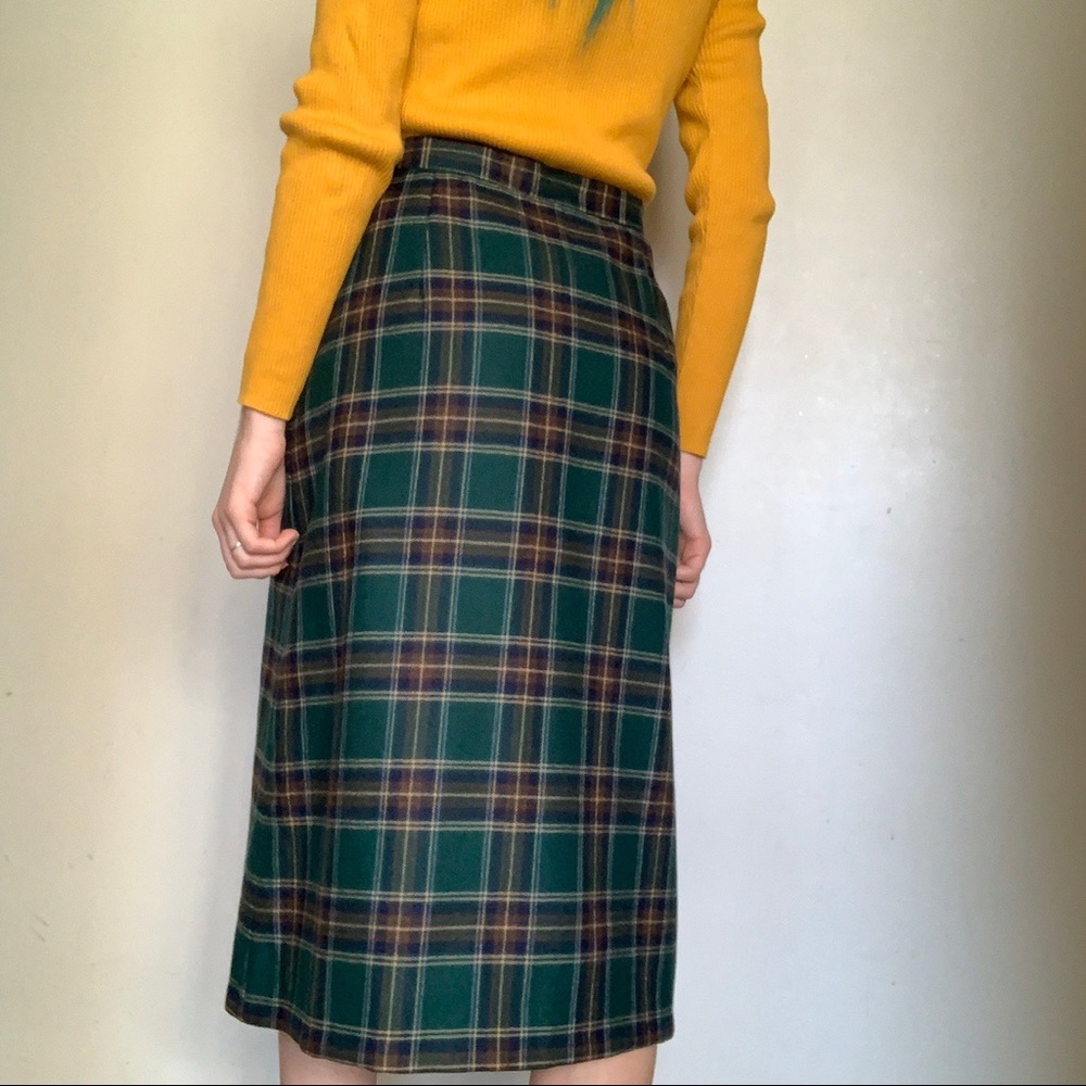 Green Plaid Woolen Skirt